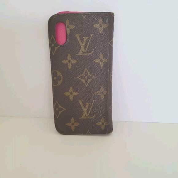 Authentic Louis Vuitton LV Monogram Folio iPhone X Case Brown Pink Phone Case - Picture 2 of 12